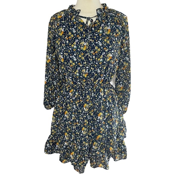 love...ady Dresses & Skirts - LOVE ADY Navy & Yellow Ditsy Floral Ruffled Mini Dress, Medium